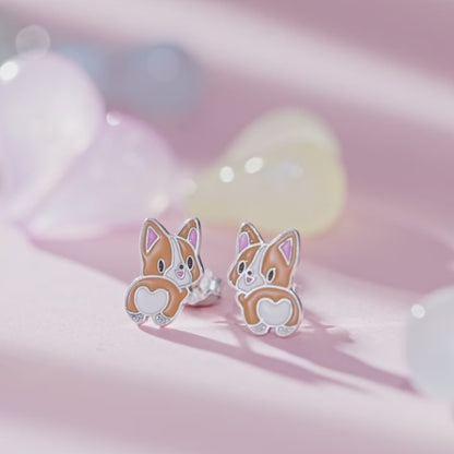 925 Sterling Silver Corgi Earrings